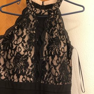 High Neck Lace Top Black and Nude Dress